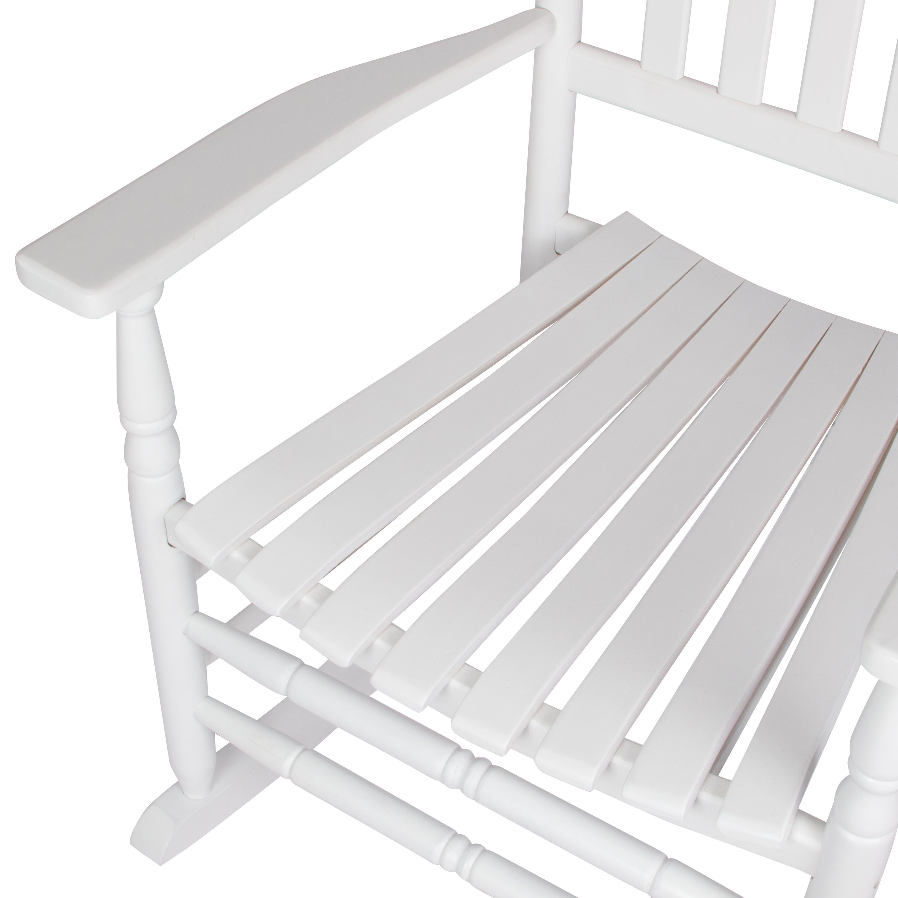 Close-up of a white wooden rocking chair on a white background