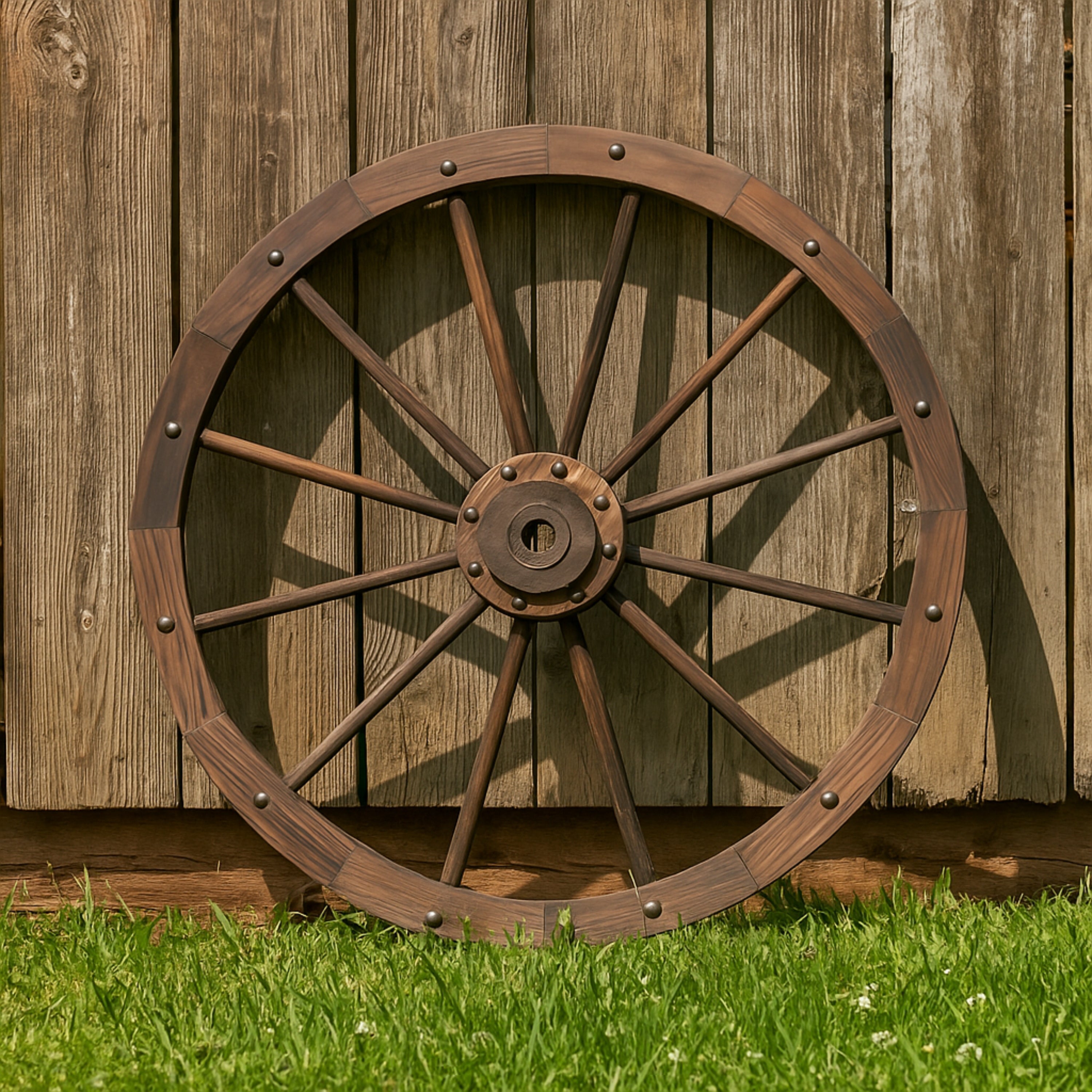 32" Rustic Farmhouse Decorative Wagon Wheel/Trellis, Oak, 2Pk