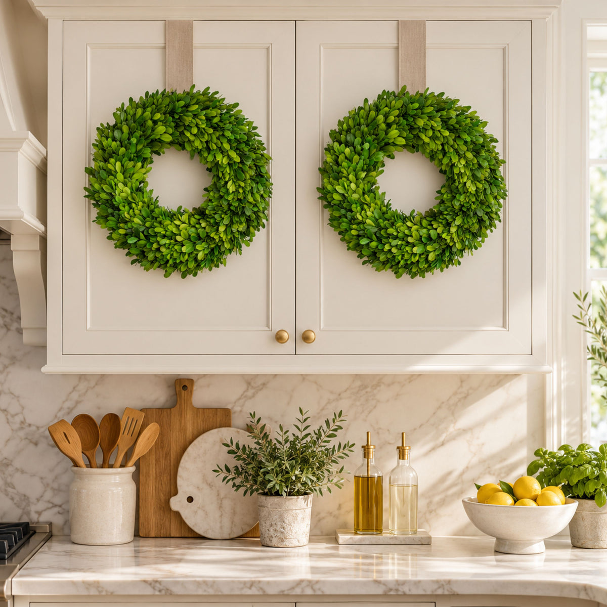 14" Preserved Boxwood Mini Ring Wreath, 2Pk