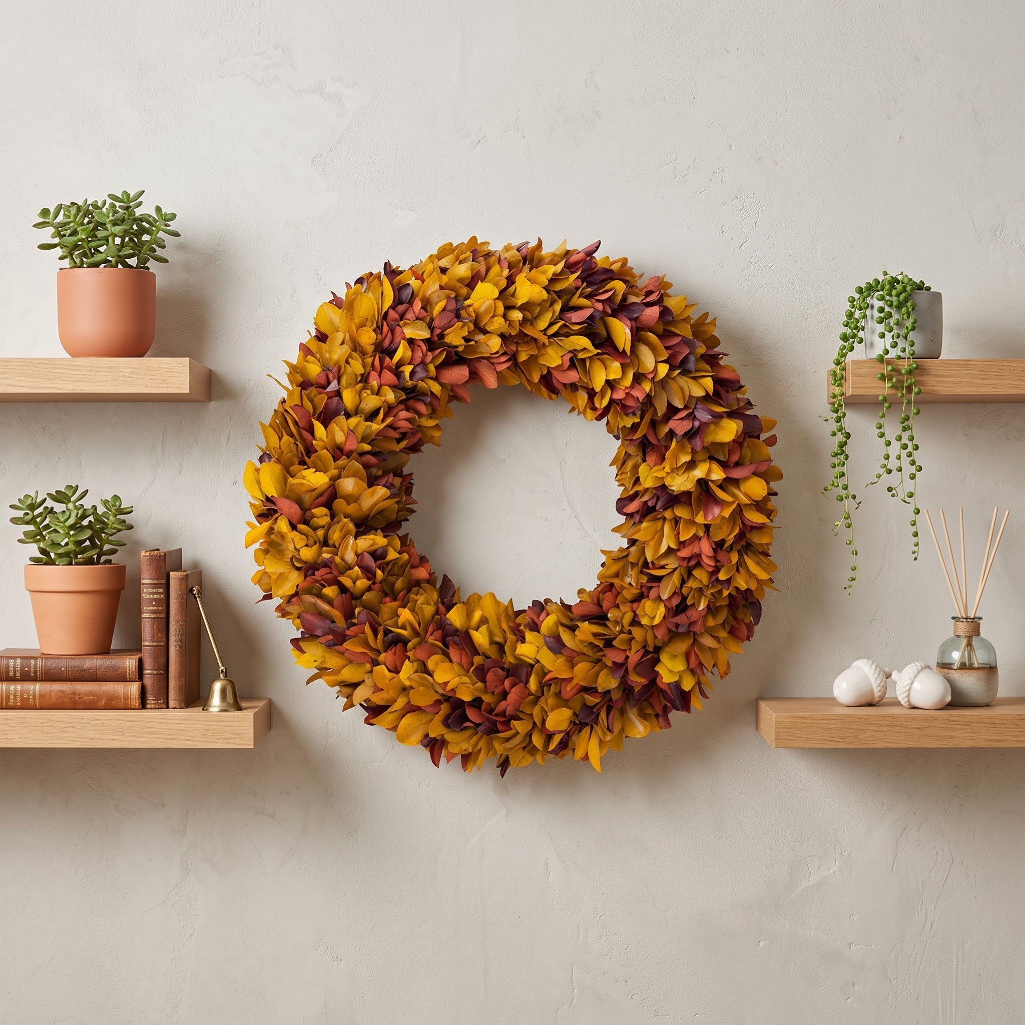 20" Preserved Holly Wreath, Autumn