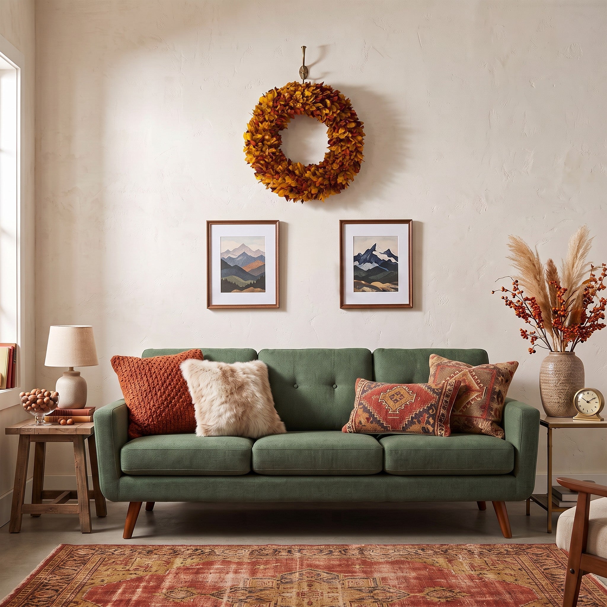 20" Preserved Holly Wreath, Autumn