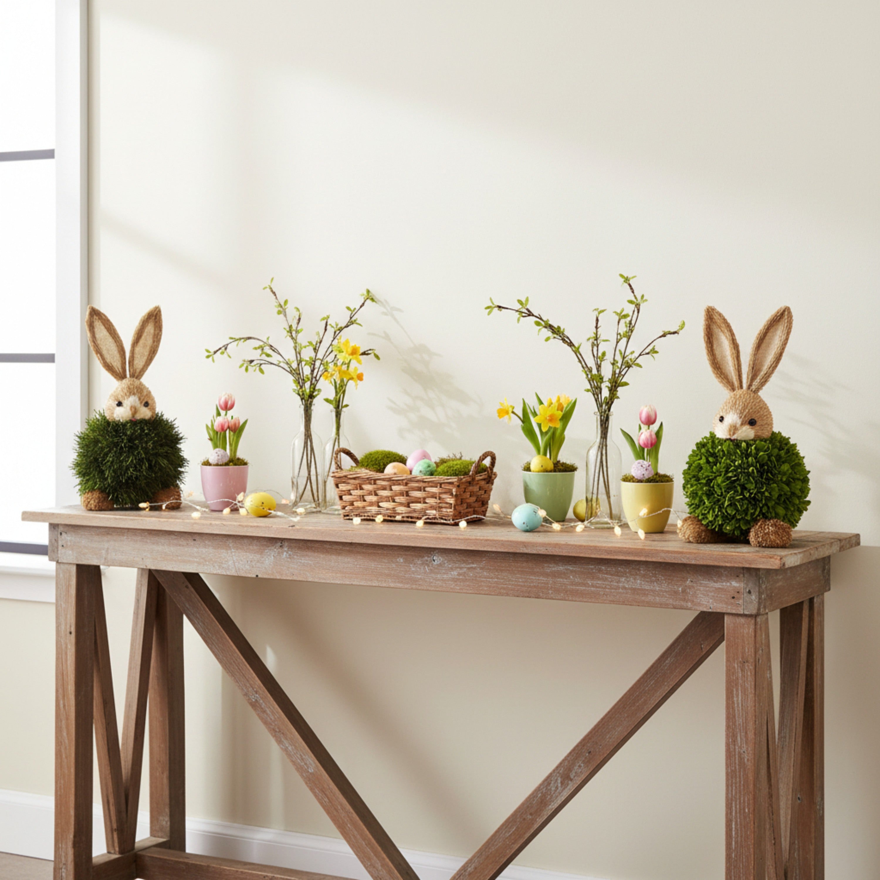 Preserved Single-Ball Boxwood & Cypress Rabbit Shaped Topiary Décor Set of 2