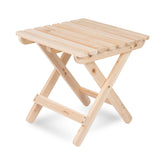 A light natural wood folding table with a slatted table top and crossed legs, shown on a clean white background. 