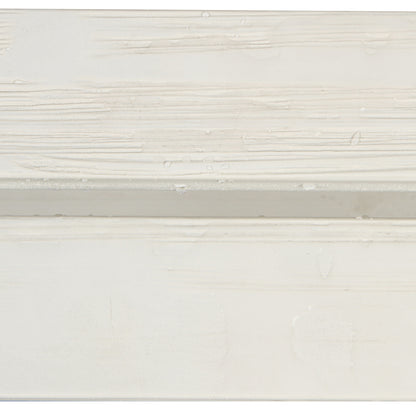 A close-up of a white textured surface with horizontal brushstroke patterns and a subtle horizontal seam or edge. 