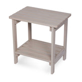 A light grayish-brown wooden side table with a slatted top and a lower shelf, shown on a plain white background. 
