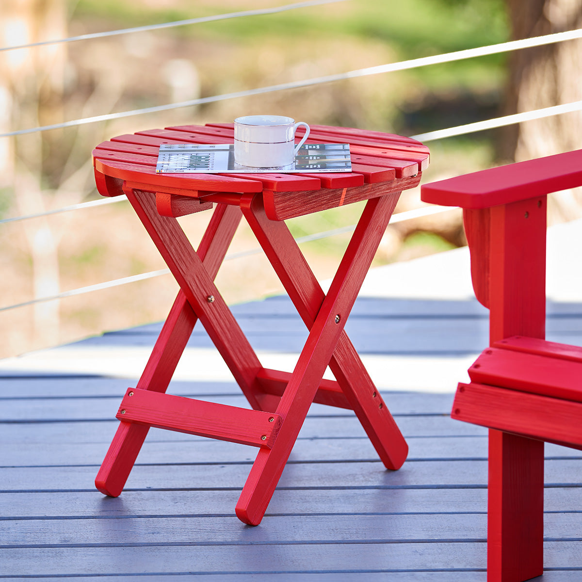 Adirondack Round Folding Table, Chili Red