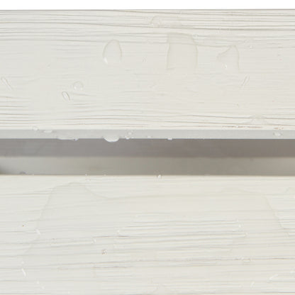 Close-up of a white textured surface with horizontal ridges and a few water droplets, showing a shallow channel or groove in the middle. 