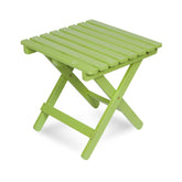 A lime green folding side table with a slatted wooden top and folding legs, shown on a white background. 