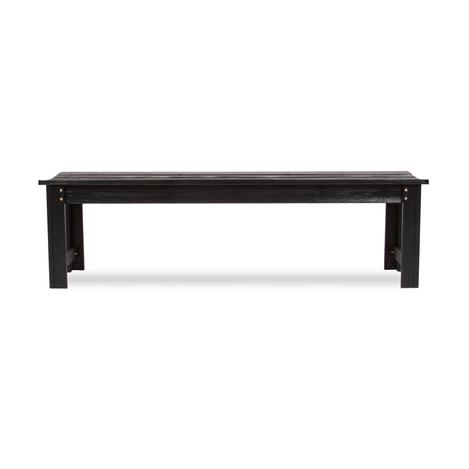 Long 5ft black slated cedar wood bench on white background 