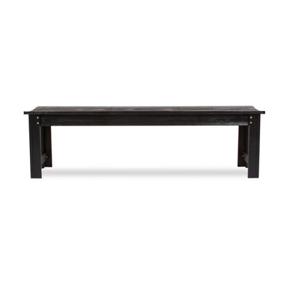 Long 5ft black slated cedar wood bench on white background 