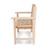 A light natural wood armchair with a slatted seat and backrest, shown from a three-quarters angle on a white background. 