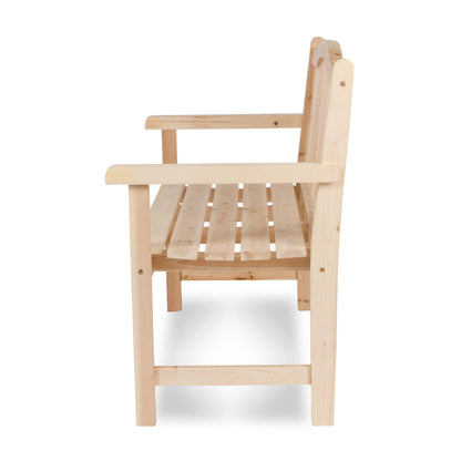 A light natural wood armchair with a slatted seat and backrest, shown from a three-quarters angle on a white background. 