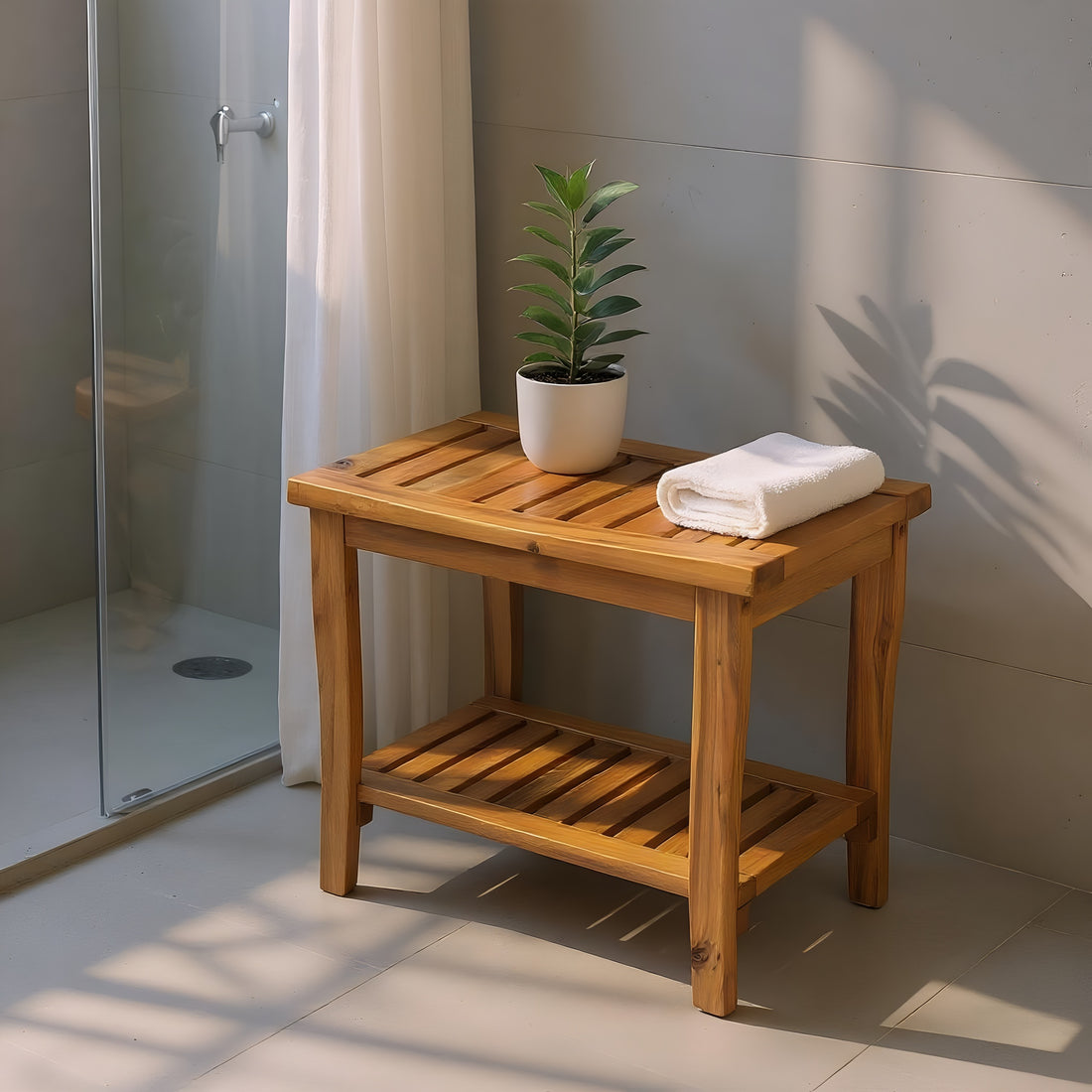 Acacia Shower Bench, Oak