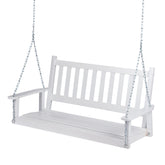 White wooden porch swing with chains on a white background 