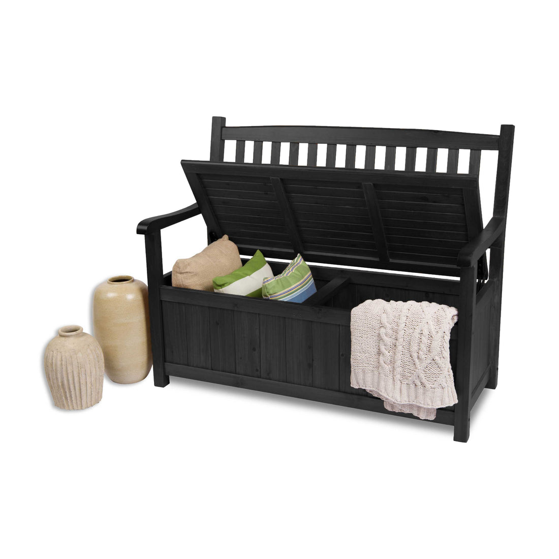 Ashton Outdoor Wooden Storage Bench, Black