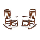 Two matching wooden rocking chairs with a warm brown finish, shown side by side on a plain white background. 