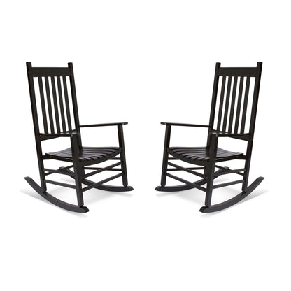 Two black rocking chairs on a white background 