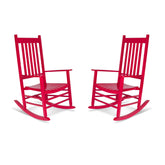 Two red rocking chairs on a white background 