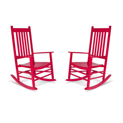 Two red rocking chairs on a white background 