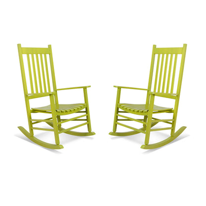 Two lime green rocking chairs on a white background 