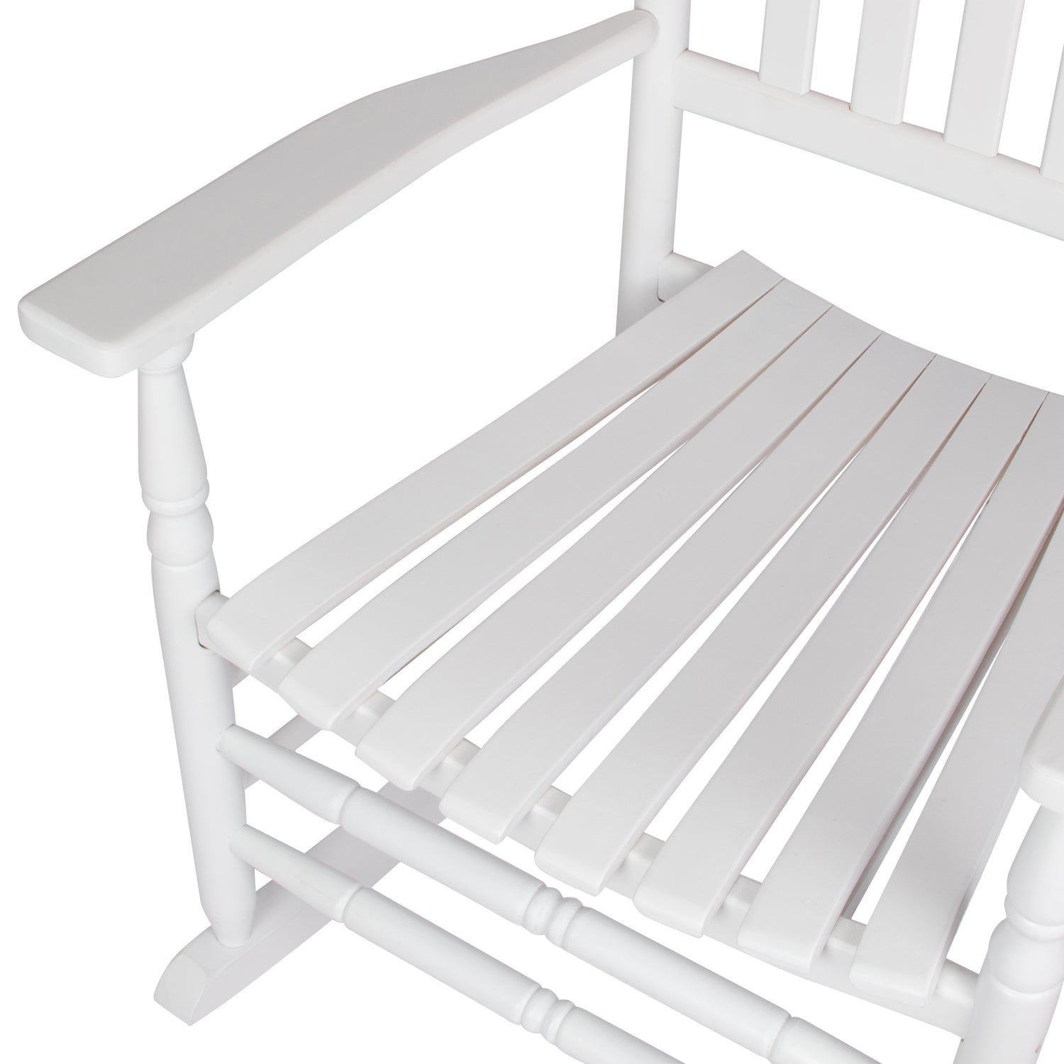 Close-up of a white wooden rocking chair on a white background 