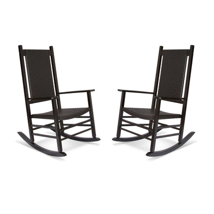 Two black rocking chairs on a white background 