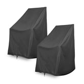 Two dark gray outdoor furniture covers shown on a plain white background. <a 