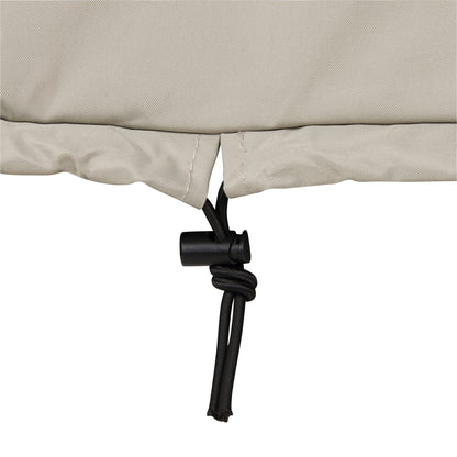 Close-up of gray fabric with a black cord and knot on a white background 