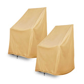 Two tan patio furniture covers shown on a plain white background, with one partially behind the other. 