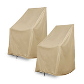 Two khaki outdoor furniture covers shown on a plain white background. 