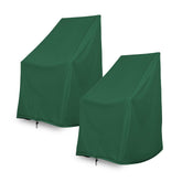 Two dark green outdoor furniture covers shown on a plain white background.  