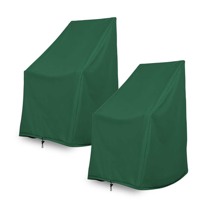 Two dark green outdoor furniture covers shown on a plain white background.  