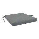A square gray outdoor seat cushion with black tie straps on the sides, shown on a plain white background. 