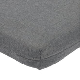 Close-up of a gray woven fabric cushion corner with visible stitching and a clean white background. 