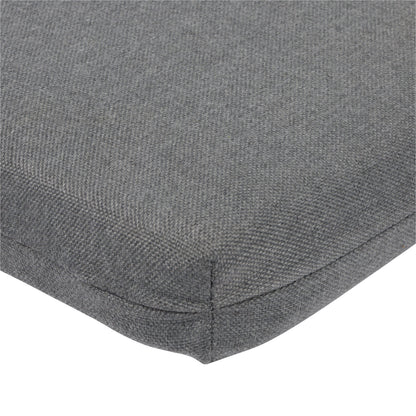 Close-up of a gray woven fabric cushion corner with visible stitching and a clean white background. 