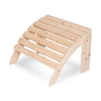 Outdoor cedarwood adirondack ottoman set against a white background. 
