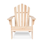 A light natural wood Adirondack chair with a tall slatted back, wide armrests, and a slatted seat, shown against a plain white background. 