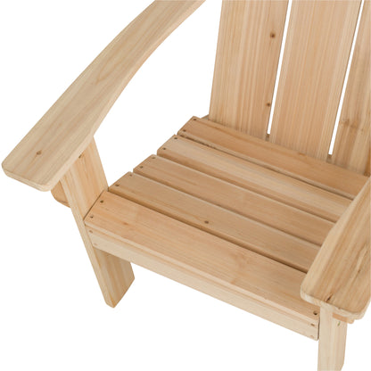 Natural pine Adirondack chair shown from a high-angle perspective against a plain white background. 