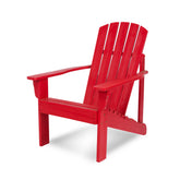 A bright red outdoor Adirondack chair with a high slatted back and wide armrests, shown on a clean white background.  