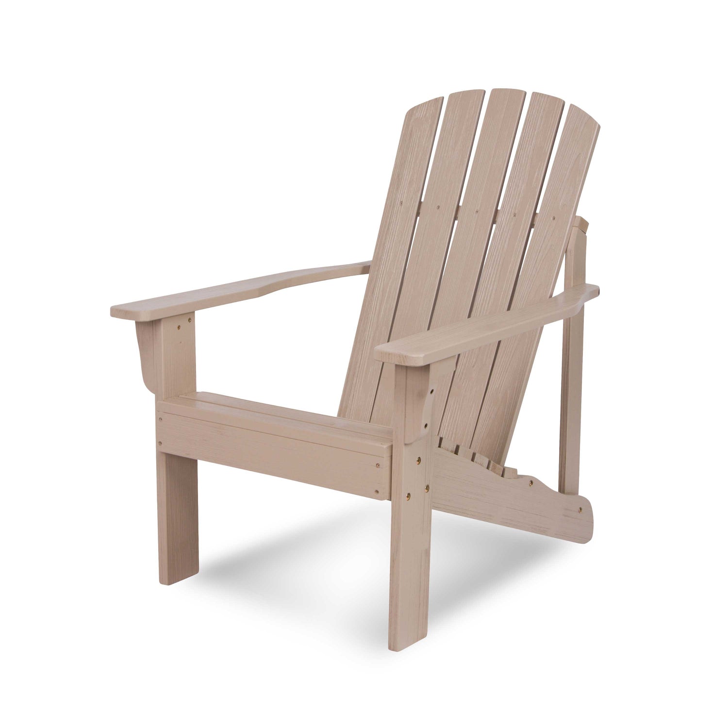 A light natural wood Adirondack chair shown from a three-quarter angle on a clean white background. 
