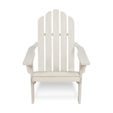 A white Adirondack-style outdoor chair with a high slatted back, wide armrests, and a seat, shown against a plain white background. 