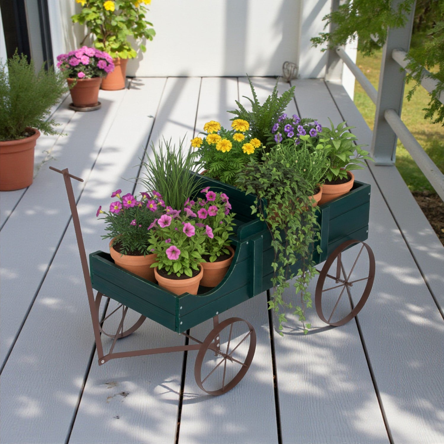 amish wagon decorative indoor outdoor garden backyard planter red 28" Decorative Buckboard Wagon Garden Planter – Shine Company
