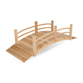 A 6ft long arched wooden garden bridge with a ramp and curved railings, shown on a plain white background. 