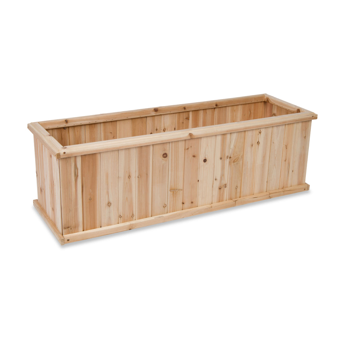 48" long cedar wood natural garden planter box on white background.  