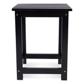 A black wooden side table with a slatted top and four legs, shown from a front-facing perspective on a white background. 