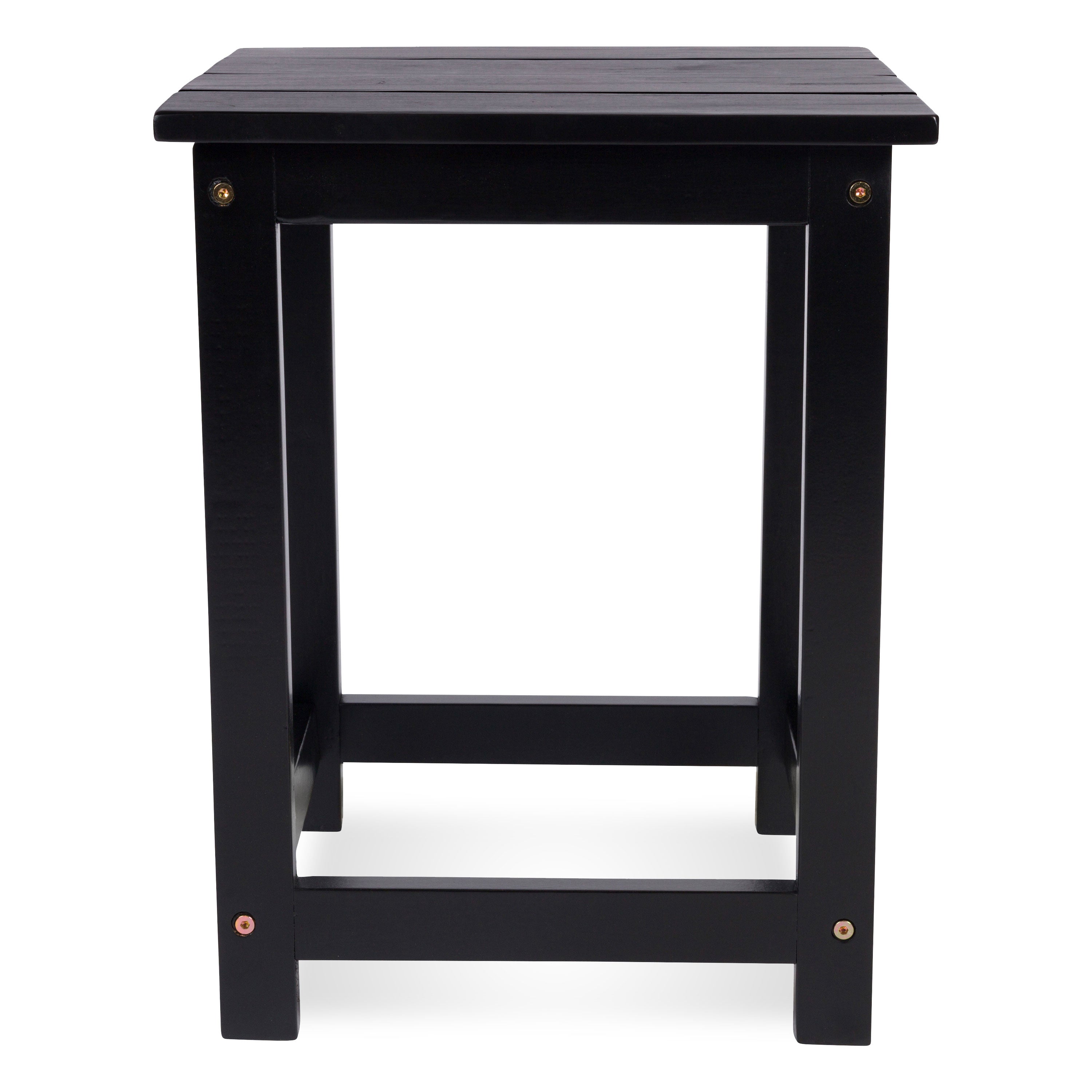 A black wooden side table with a slatted top and four legs, shown from a front-facing perspective on a white background. 