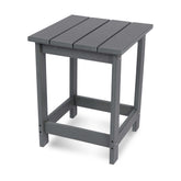 A dark gray outdoor side table with a slatted top and four legs, shown on a clean white background. 