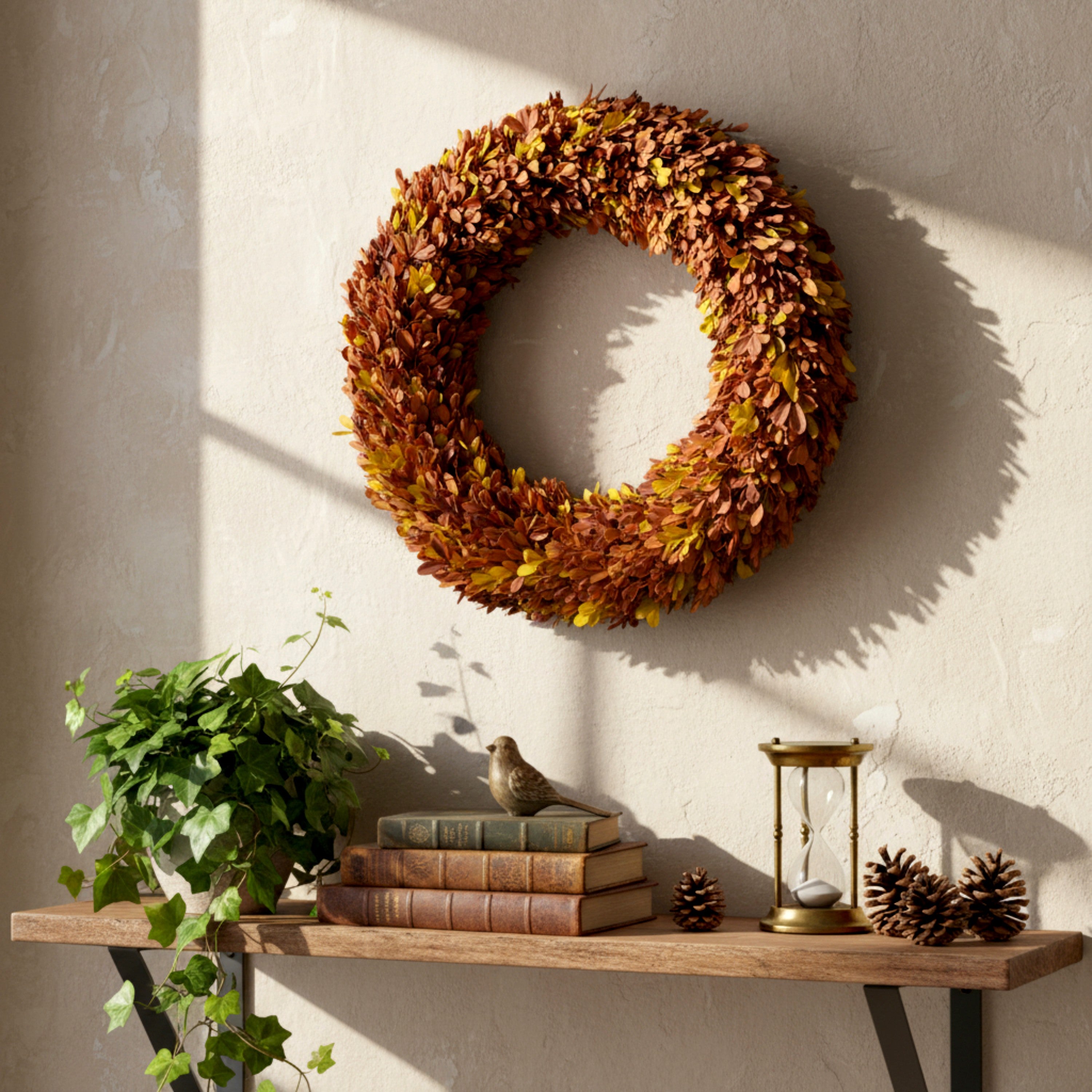 20" Preserved Boxwood Wreath, Autumn