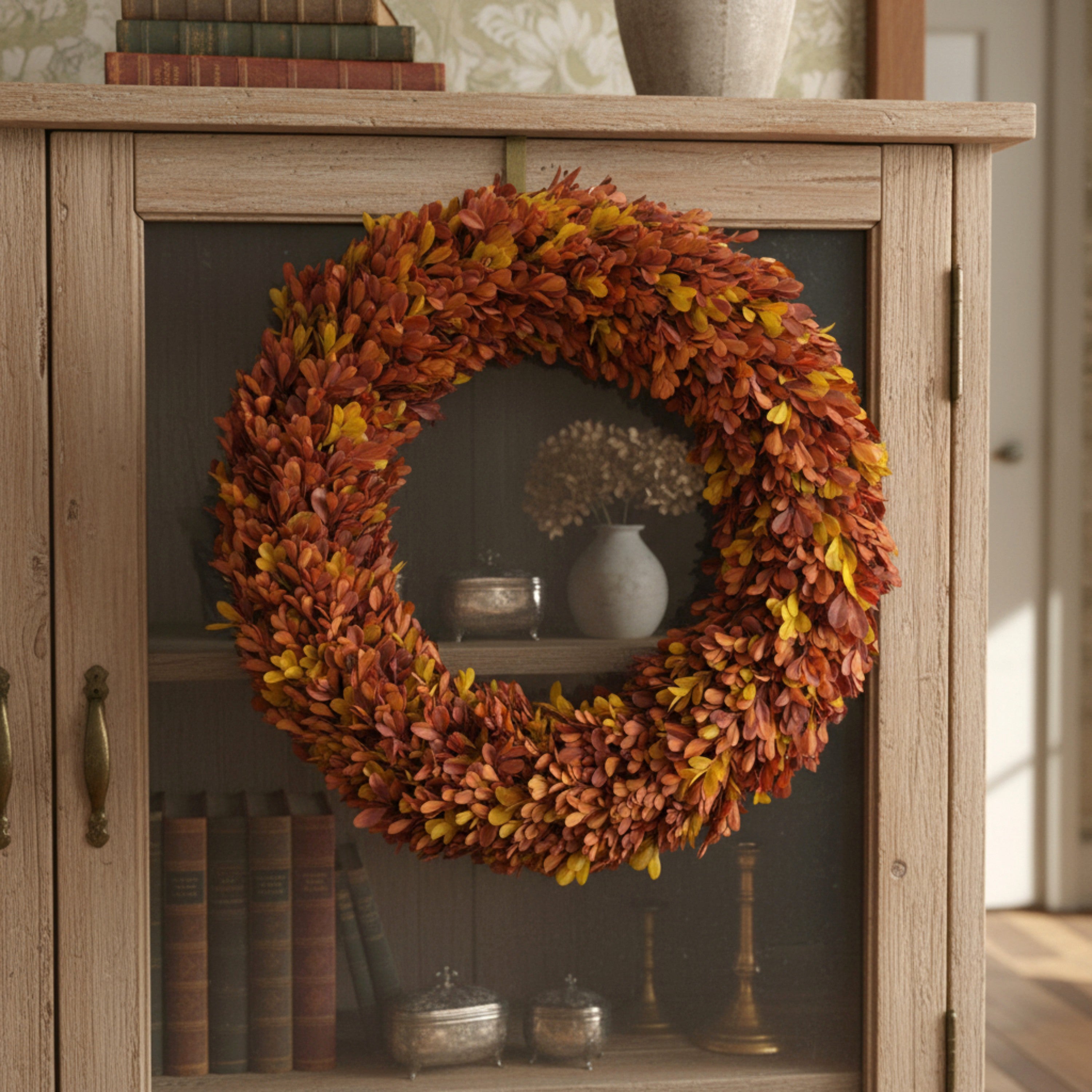 20" Preserved Boxwood Wreath, Autumn