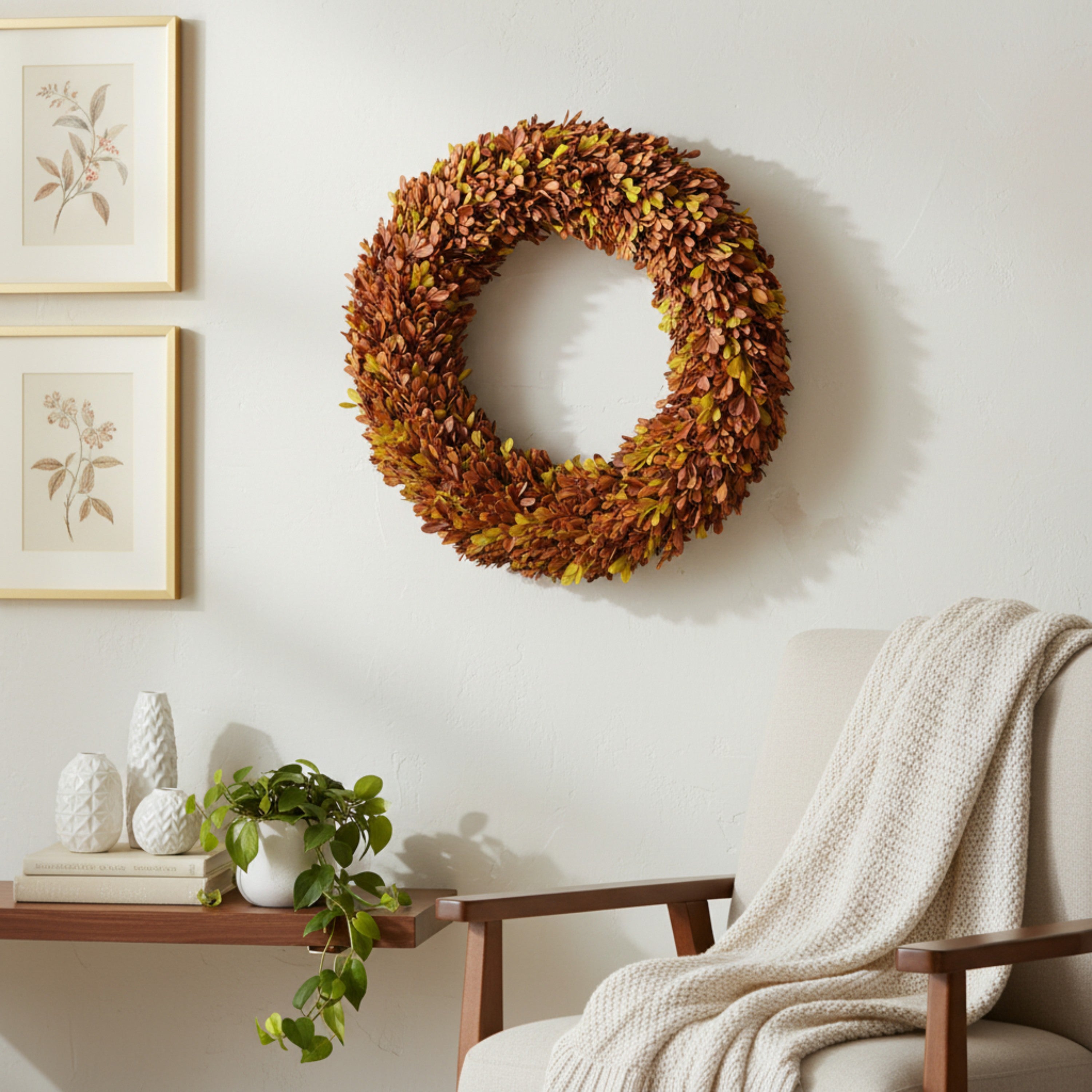20" Preserved Boxwood Wreath, Autumn